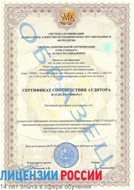 Образец сертификата соответствия аудитора №ST.RU.EXP.00006191-3 Выкса Сертификат ISO 50001